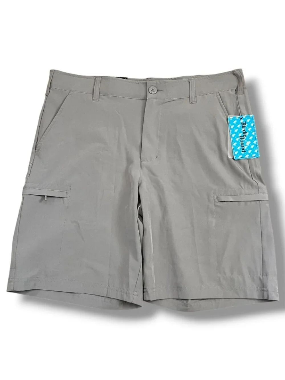 NWT Birdie Bound Men's Gray Athletic Cargo Gold Shorts 9" Inseam Size 34
